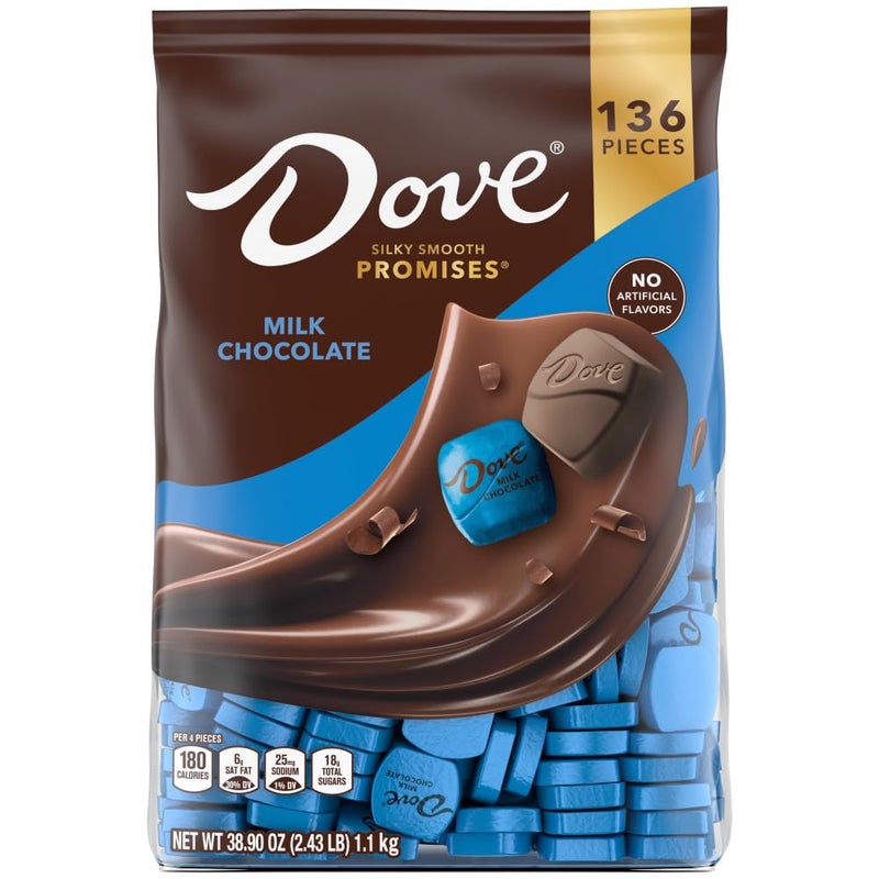 Dove حلوى دوف بروميس بالشوكولاتة بالحليب مغلفة بشكل فردي عبوة كبيرة (38.09 أونصة، 136 قطعة) - Image 1